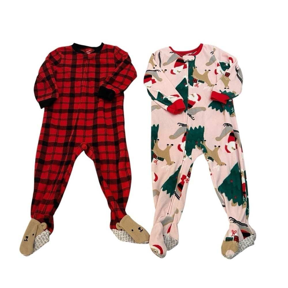 Carters Holiday Fleece Lined Zip Up Footed Pajamas Size Baby Girl 24 Months
